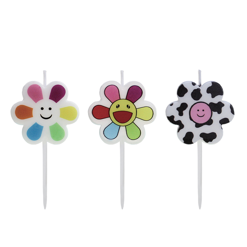 Kerze mit Blumen-Smiley-Gesicht, farbig bedruckt